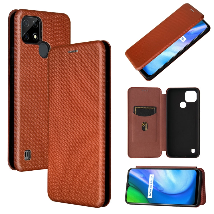 For Realme C21 Carbon Fiber Texture Horizontal Flip TPU + PC + PU Leather Case with Card Slot(Brown) - Realme Cases by buy2fix | Online Shopping UK | buy2fix
