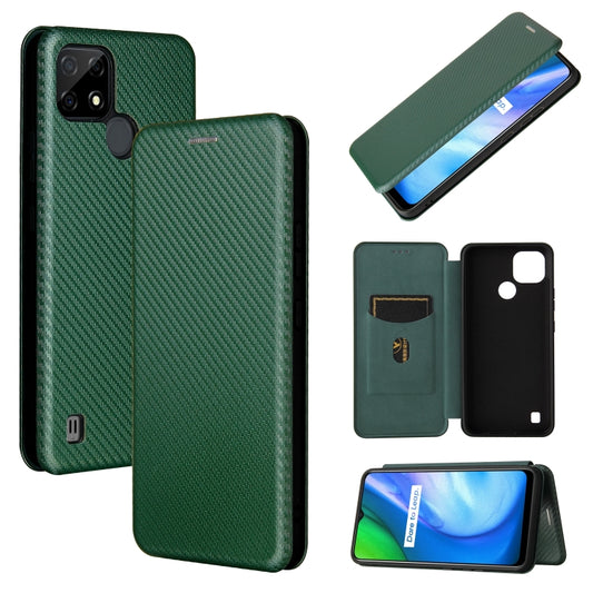 For Realme C21 Carbon Fiber Texture Horizontal Flip TPU + PC + PU Leather Case with Card Slot(Green) - Realme Cases by buy2fix | Online Shopping UK | buy2fix