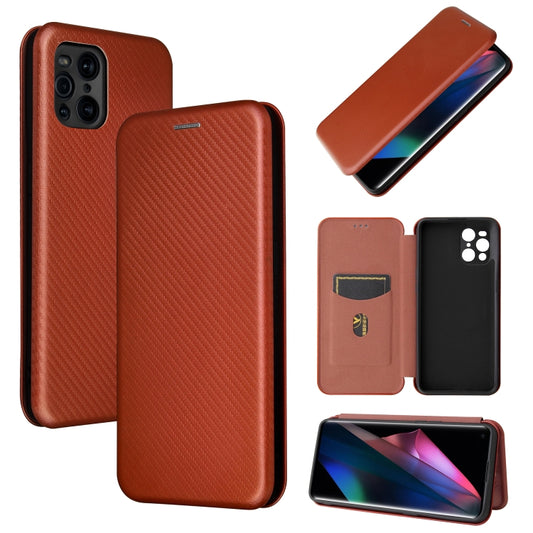 For Oppo Find X3 / X3 Pro Carbon Fiber Texture Horizontal Flip TPU + PC + PU Leather Case with Card Slot(Brown) by buy2fix