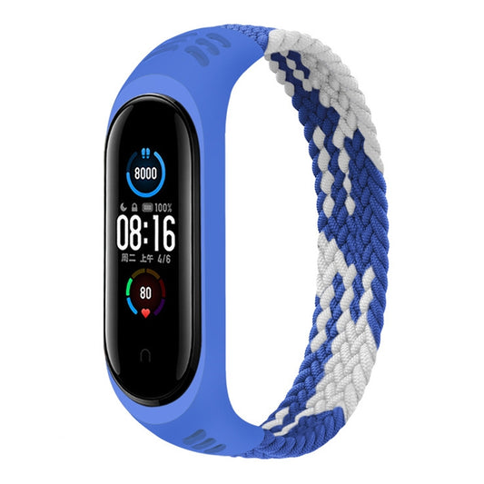 For Xiaomi Mi Band 6 / 5 / 4 / 3 Universal Nylon Elasticity Weave Watch Band, Size:XS 140mm(Blue White) - Watch Bands by buy2fix | Online Shopping UK | buy2fix