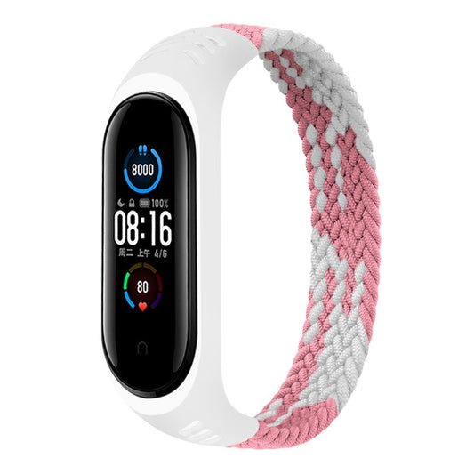 For Xiaomi Mi Band 6 / 5 / 4 / 3 Universal Nylon Elasticity Weave Watch Band, Size:S 150mm(Pink White) - Watch Bands by buy2fix | Online Shopping UK | buy2fix