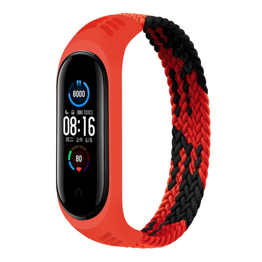 For Xiaomi Mi Band 6 / 5 / 4 / 3 Universal Nylon Elasticity Weave Watch Band, Size:M 160mm(Red Black) - Watch Bands by buy2fix | Online Shopping UK | buy2fix
