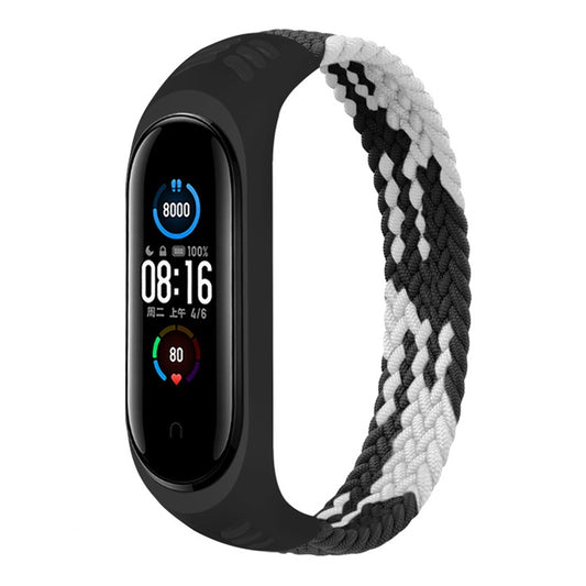 For Xiaomi Mi Band 6 / 5 / 4 / 3 Universal Nylon Elasticity Weave Watch Band, Size:L 170mm(Black White) - Watch Bands by buy2fix | Online Shopping UK | buy2fix