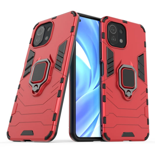 For Xiaomi Mi 11 Lite Shockproof PC + TPU Protective Case with Magnetic Ring Holder(Red) - Xiaomi Cases by buy2fix | Online Shopping UK | buy2fix