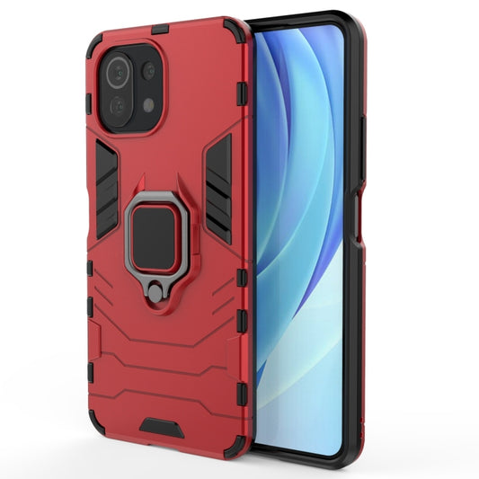 For Xiaomi Mi 11 Lite Shockproof PC + TPU Protective Case with Magnetic Ring Holder(Red) - Xiaomi Cases by buy2fix | Online Shopping UK | buy2fix