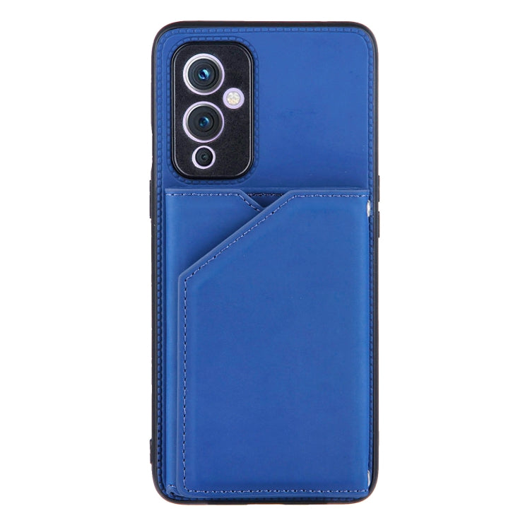 For OnePlus 9 Skin Feel PU + TPU + PC Back Cover Shockproof Case with Card Slots & Holder & Photo Frame(Blue) by buy2fix