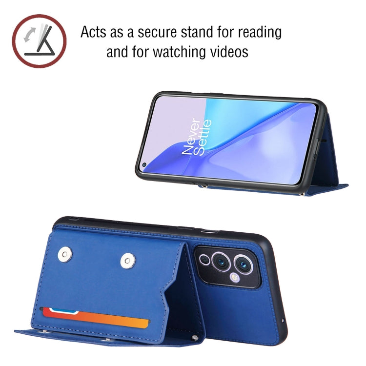 For OnePlus 9 Skin Feel PU + TPU + PC Back Cover Shockproof Case with Card Slots & Holder & Photo Frame(Blue) by buy2fix