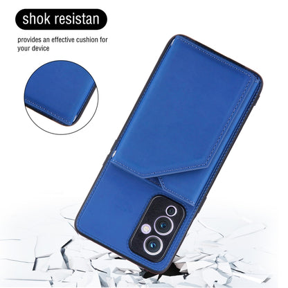 For OnePlus 9 Skin Feel PU + TPU + PC Back Cover Shockproof Case with Card Slots & Holder & Photo Frame(Blue) by buy2fix