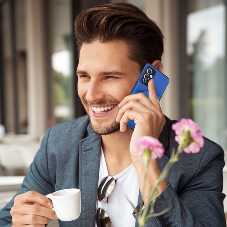 For OnePlus 9 Skin Feel PU + TPU + PC Back Cover Shockproof Case with Card Slots & Holder & Photo Frame(Blue) by buy2fix