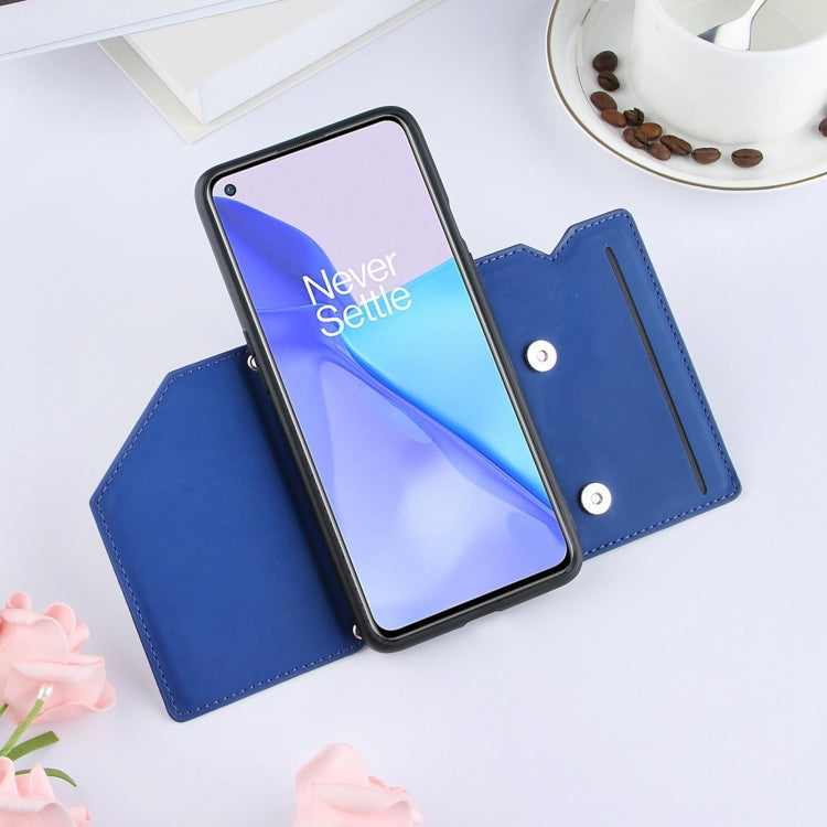 For OnePlus 9 Skin Feel PU + TPU + PC Back Cover Shockproof Case with Card Slots & Holder & Photo Frame(Blue) by buy2fix