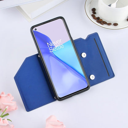 For OnePlus 9 Skin Feel PU + TPU + PC Back Cover Shockproof Case with Card Slots & Holder & Photo Frame(Blue) by buy2fix