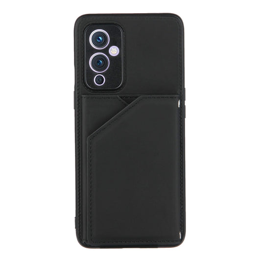 For OnePlus 9 Skin Feel PU + TPU + PC Back Cover Shockproof Case with Card Slots & Holder & Photo Frame(Black) - OnePlus Cases by buy2fix | Online Shopping UK | buy2fix