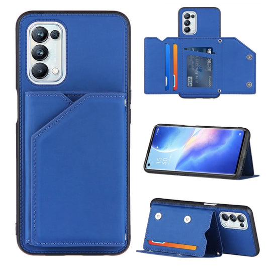 For OPPO A93 5G Skin Feel PU + TPU + PC Back Cover Shockproof Case with Card Slots & Holder & Photo Frame(Blue) by buy2fix