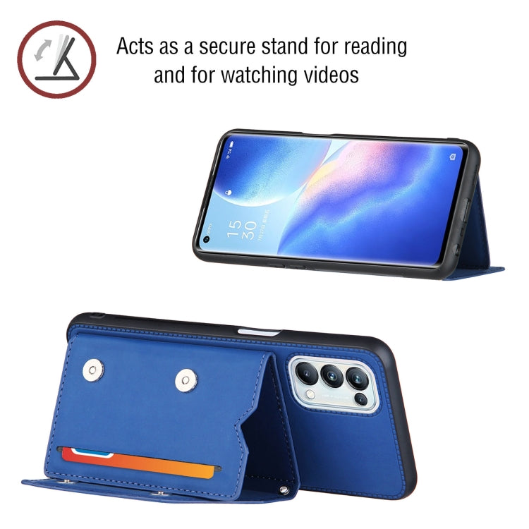 For OPPO A93 5G Skin Feel PU + TPU + PC Back Cover Shockproof Case with Card Slots & Holder & Photo Frame(Blue) by buy2fix