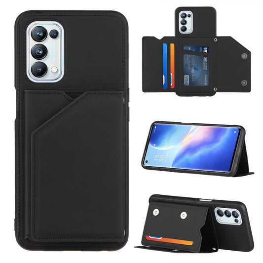 For OPPO A93 5G Skin Feel PU + TPU + PC Back Cover Shockproof Case with Card Slots & Holder & Photo Frame(Black) by buy2fix