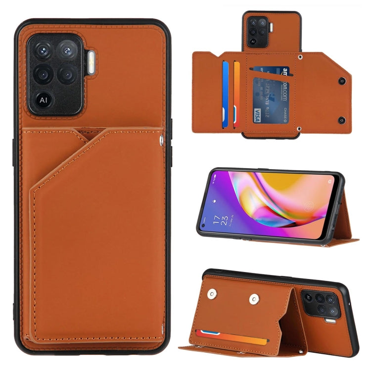 For OPPO A94 Skin Feel PU + TPU + PC Back Cover Shockproof Case with Card Slots & Holder & Photo Frame(Brown) by buy2fix