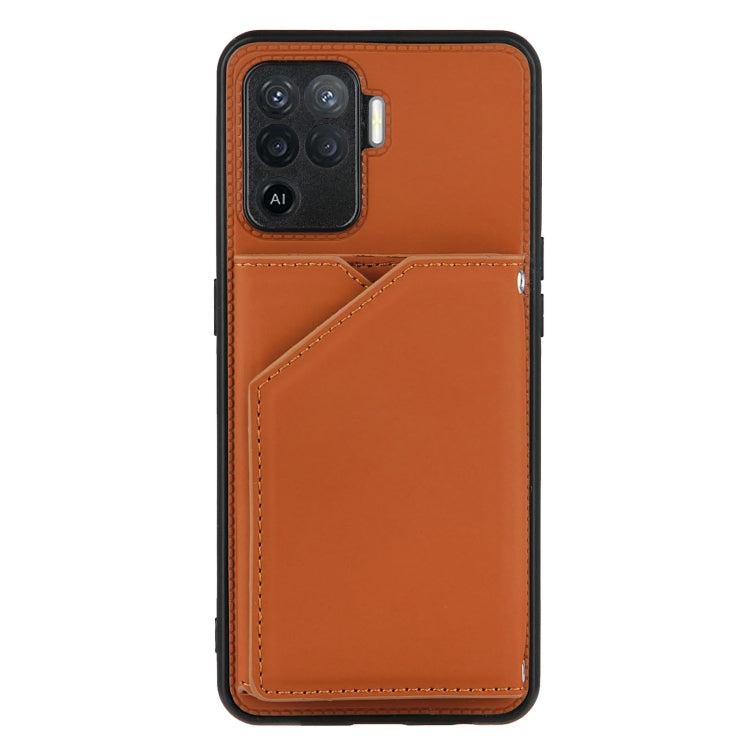 For OPPO A94 Skin Feel PU + TPU + PC Back Cover Shockproof Case with Card Slots & Holder & Photo Frame(Brown) by buy2fix