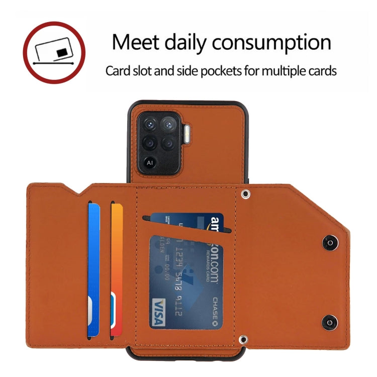 For OPPO A94 Skin Feel PU + TPU + PC Back Cover Shockproof Case with Card Slots & Holder & Photo Frame(Brown) by buy2fix