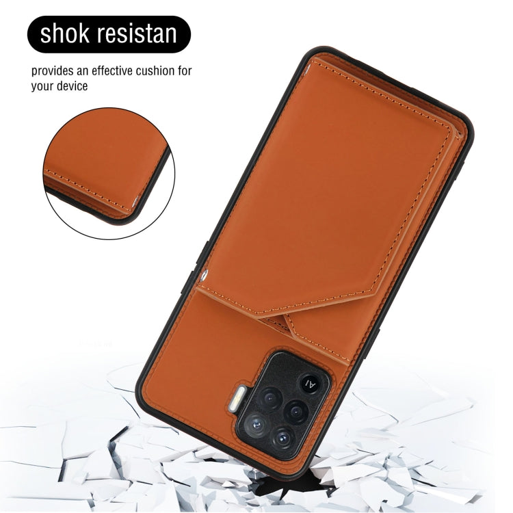 For OPPO A94 Skin Feel PU + TPU + PC Back Cover Shockproof Case with Card Slots & Holder & Photo Frame(Brown) by buy2fix