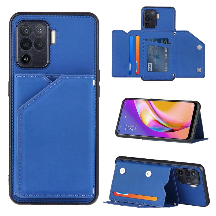 For OPPO A94 Skin Feel PU + TPU + PC Back Cover Shockproof Case with Card Slots & Holder & Photo Frame(Blue) by buy2fix