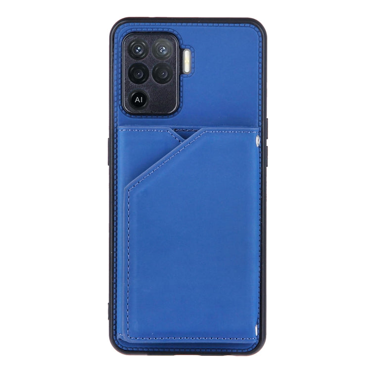 For OPPO A94 Skin Feel PU + TPU + PC Back Cover Shockproof Case with Card Slots & Holder & Photo Frame(Blue) by buy2fix