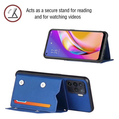 For OPPO A94 Skin Feel PU + TPU + PC Back Cover Shockproof Case with Card Slots & Holder & Photo Frame(Blue) by buy2fix