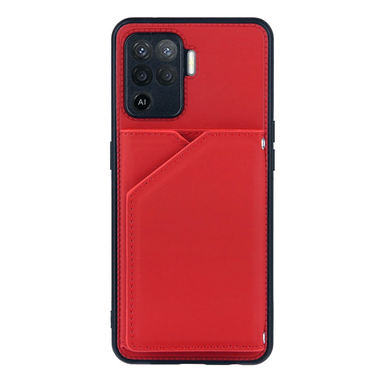 For OPPO A94 Skin Feel PU + TPU + PC Back Cover Shockproof Case with Card Slots & Holder & Photo Frame(Red) - OPPO Cases by buy2fix | Online Shopping UK | buy2fix