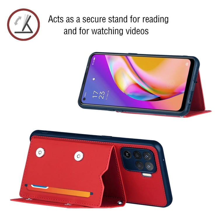 For OPPO A94 Skin Feel PU + TPU + PC Back Cover Shockproof Case with Card Slots & Holder & Photo Frame(Red) - OPPO Cases by buy2fix | Online Shopping UK | buy2fix