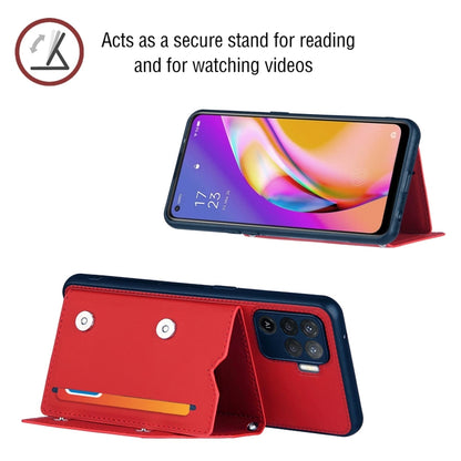 For OPPO A94 Skin Feel PU + TPU + PC Back Cover Shockproof Case with Card Slots & Holder & Photo Frame(Red) - OPPO Cases by buy2fix | Online Shopping UK | buy2fix