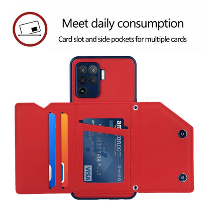 For OPPO A94 Skin Feel PU + TPU + PC Back Cover Shockproof Case with Card Slots & Holder & Photo Frame(Red) - OPPO Cases by buy2fix | Online Shopping UK | buy2fix