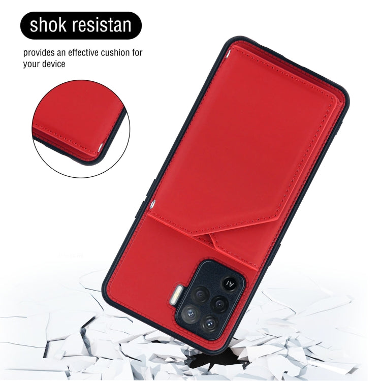 For OPPO A94 Skin Feel PU + TPU + PC Back Cover Shockproof Case with Card Slots & Holder & Photo Frame(Red) - OPPO Cases by buy2fix | Online Shopping UK | buy2fix