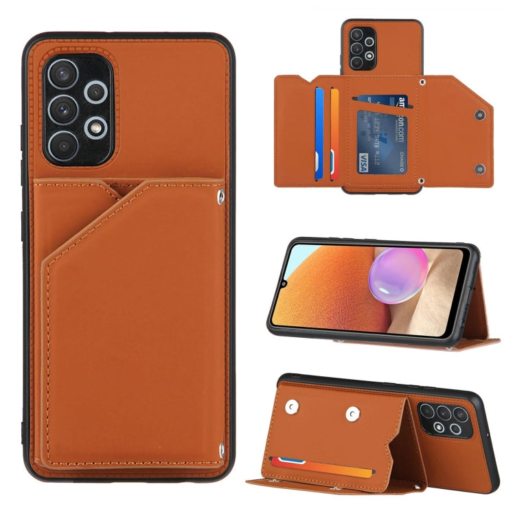For Samsung Galaxy A32 4G (EU Version) Skin Feel PU + TPU + PC Back Cover Shockproof Case with Card Slots & Holder & Photo Frame(Brown) by buy2fix