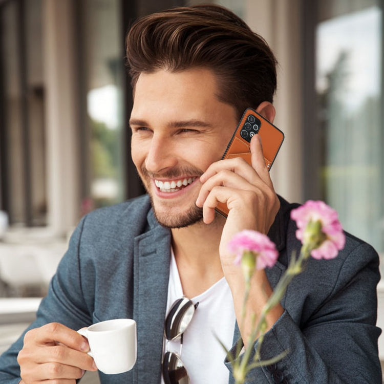 For Samsung Galaxy A32 4G (EU Version) Skin Feel PU + TPU + PC Back Cover Shockproof Case with Card Slots & Holder & Photo Frame(Brown) by buy2fix