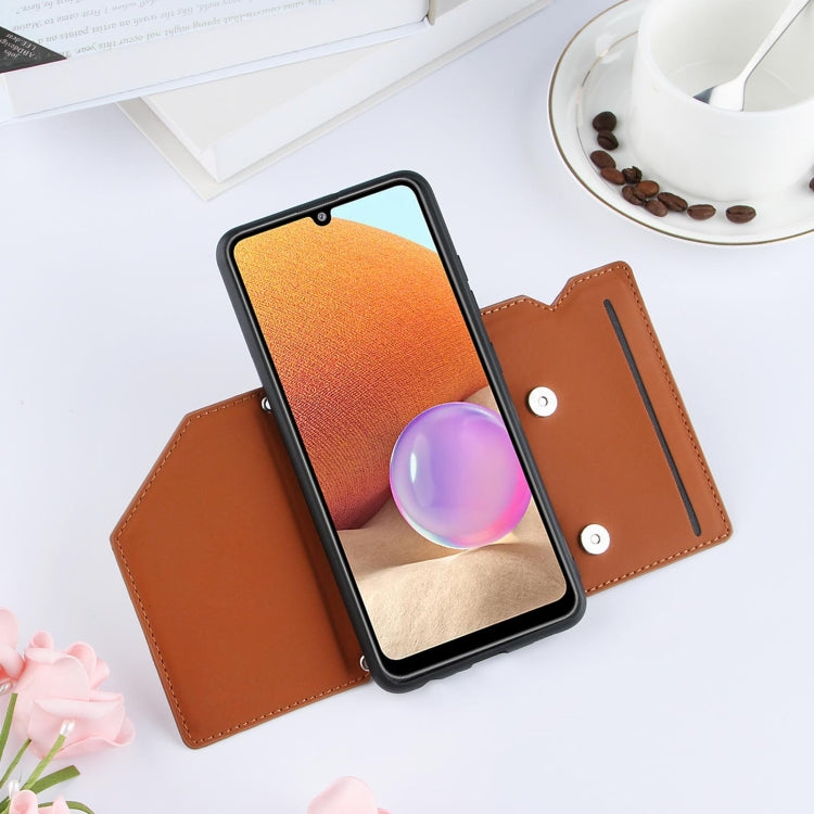 For Samsung Galaxy A32 4G (EU Version) Skin Feel PU + TPU + PC Back Cover Shockproof Case with Card Slots & Holder & Photo Frame(Brown) by buy2fix