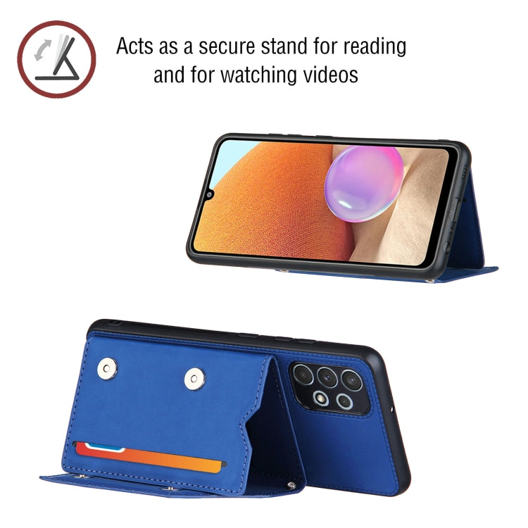 For Samsung Galaxy A32 4G (EU Version) Skin Feel PU + TPU + PC Back Cover Shockproof Case with Card Slots & Holder & Photo Frame(Blue) by buy2fix