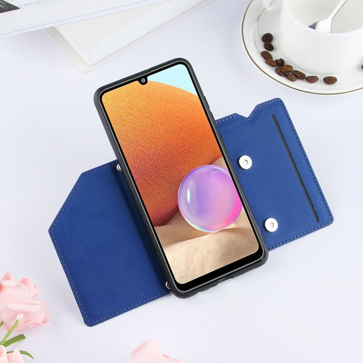 For Samsung Galaxy A32 4G (EU Version) Skin Feel PU + TPU + PC Back Cover Shockproof Case with Card Slots & Holder & Photo Frame(Blue) by buy2fix