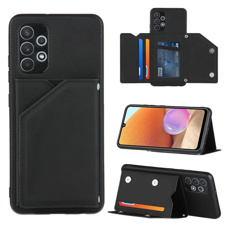 For Samsung Galaxy A32 4G (EU Version) Skin Feel PU + TPU + PC Back Cover Shockproof Case with Card Slots & Holder & Photo Frame(Black) by buy2fix