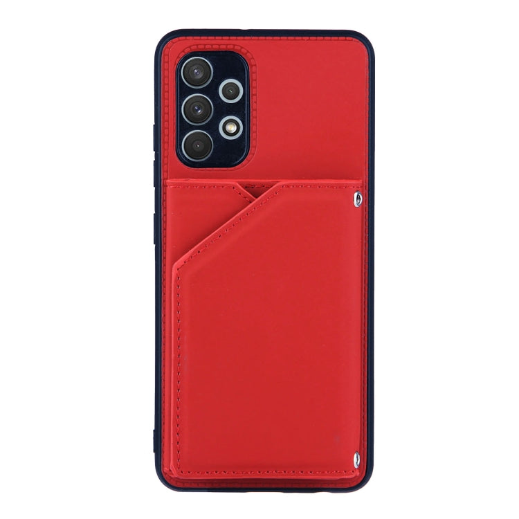 For Samsung Galaxy A32 4G (EU Version) Skin Feel PU + TPU + PC Back Cover Shockproof Case with Card Slots & Holder & Photo Frame(Red) by buy2fix