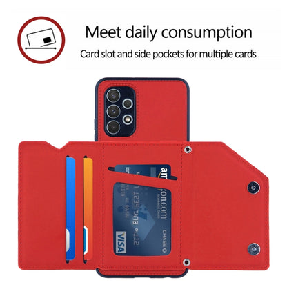 For Samsung Galaxy A32 4G (EU Version) Skin Feel PU + TPU + PC Back Cover Shockproof Case with Card Slots & Holder & Photo Frame(Red) by buy2fix