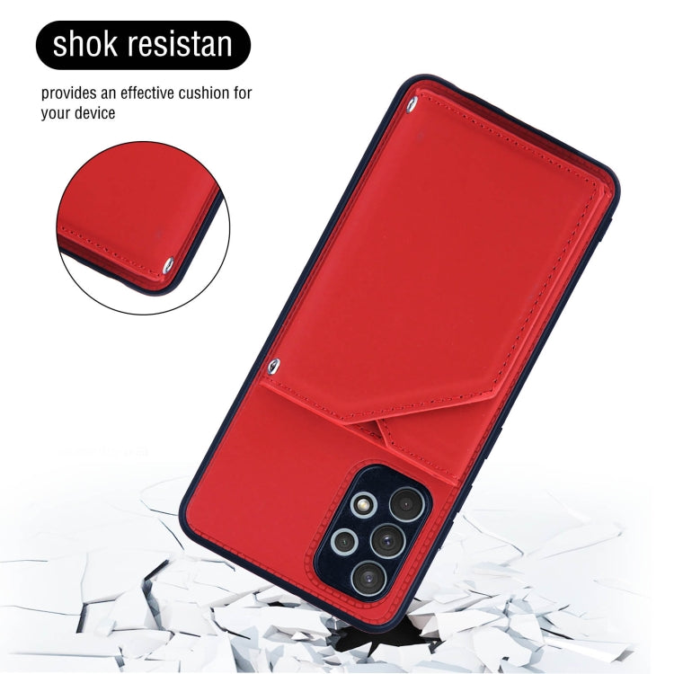 For Samsung Galaxy A32 4G (EU Version) Skin Feel PU + TPU + PC Back Cover Shockproof Case with Card Slots & Holder & Photo Frame(Red) by buy2fix