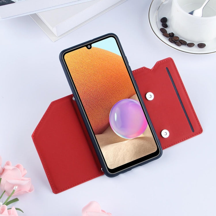 For Samsung Galaxy A32 4G (EU Version) Skin Feel PU + TPU + PC Back Cover Shockproof Case with Card Slots & Holder & Photo Frame(Red) by buy2fix