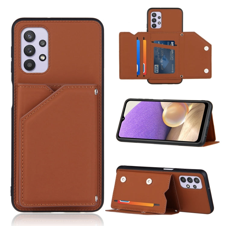 For Samsung Galaxy A32 5G Skin Feel PU + TPU + PC Back Cover Shockproof Case with Card Slots & Holder & Photo Frame(Brown) by buy2fix