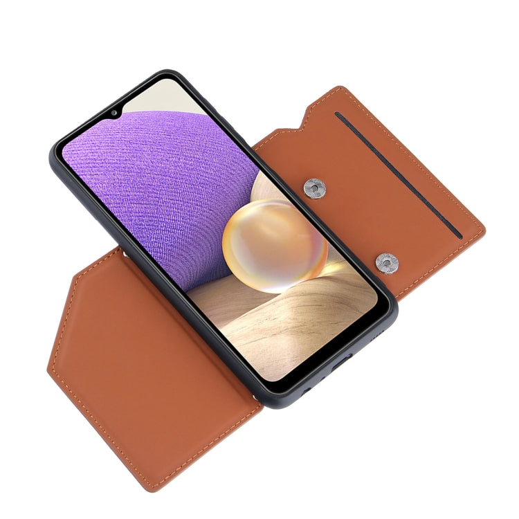 For Samsung Galaxy A32 5G Skin Feel PU + TPU + PC Back Cover Shockproof Case with Card Slots & Holder & Photo Frame(Brown) by buy2fix