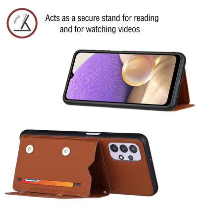 For Samsung Galaxy A32 5G Skin Feel PU + TPU + PC Back Cover Shockproof Case with Card Slots & Holder & Photo Frame(Brown) by buy2fix