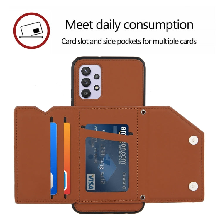 For Samsung Galaxy A32 5G Skin Feel PU + TPU + PC Back Cover Shockproof Case with Card Slots & Holder & Photo Frame(Brown) by buy2fix