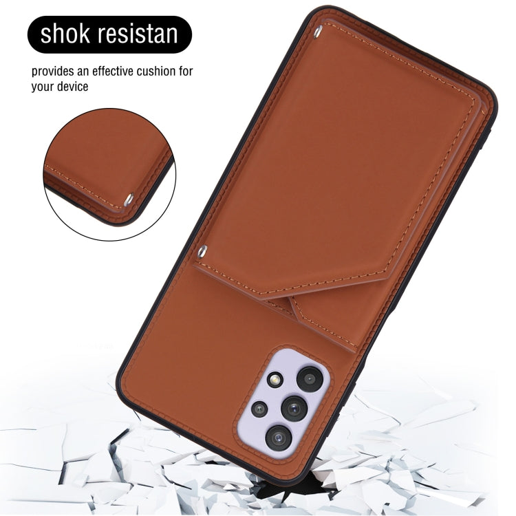 For Samsung Galaxy A32 5G Skin Feel PU + TPU + PC Back Cover Shockproof Case with Card Slots & Holder & Photo Frame(Brown) by buy2fix