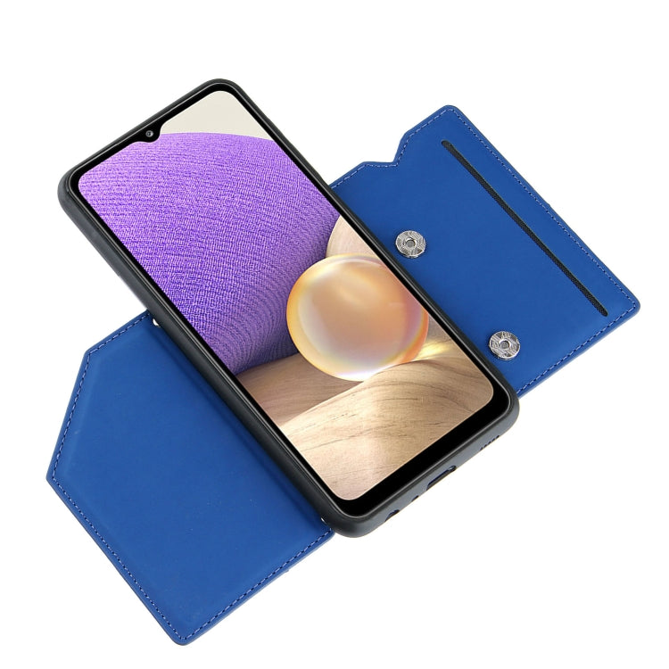 For Samsung Galaxy A32 5G Skin Feel PU + TPU + PC Back Cover Shockproof Case with Card Slots & Holder & Photo Frame(Blue) by buy2fix