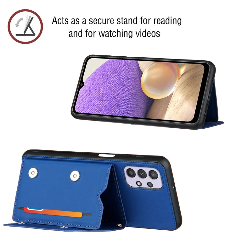 For Samsung Galaxy A32 5G Skin Feel PU + TPU + PC Back Cover Shockproof Case with Card Slots & Holder & Photo Frame(Blue) by buy2fix