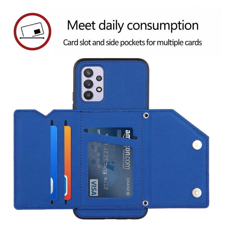 For Samsung Galaxy A32 5G Skin Feel PU + TPU + PC Back Cover Shockproof Case with Card Slots & Holder & Photo Frame(Blue) by buy2fix