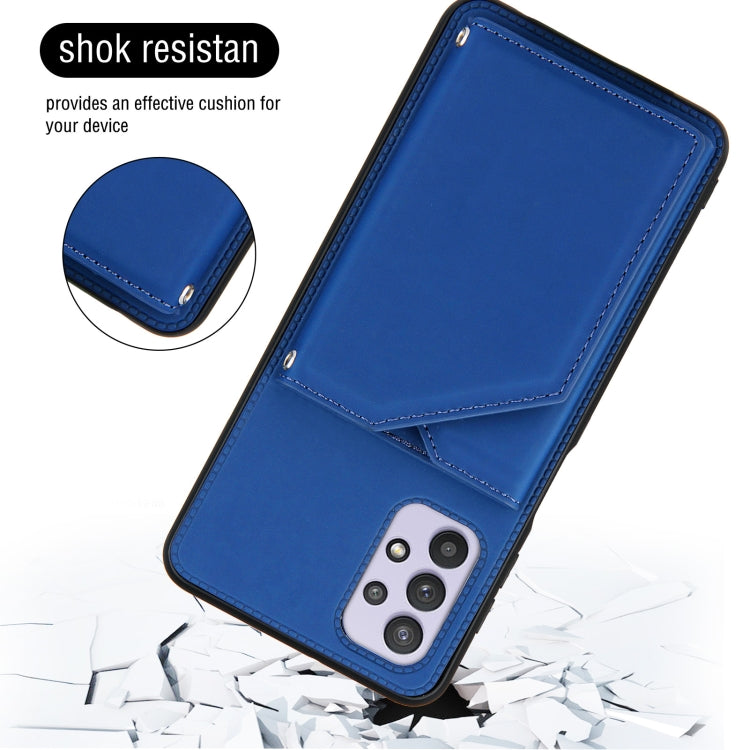 For Samsung Galaxy A32 5G Skin Feel PU + TPU + PC Back Cover Shockproof Case with Card Slots & Holder & Photo Frame(Blue) by buy2fix